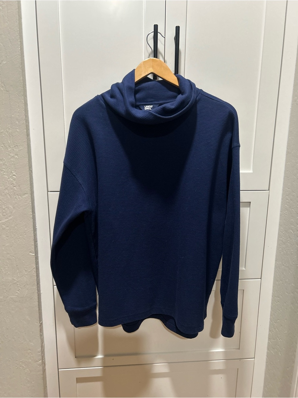 Lands' End Navy Ribbed Turtleneck Sweatshirt